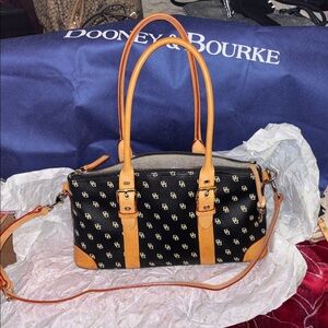 Dooney Bourke vintage vachetta black coated canvas monogram Bag w/wristlet set